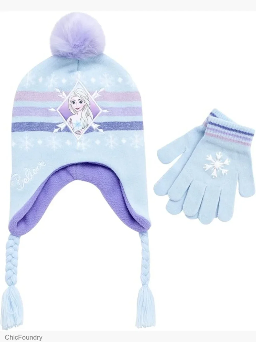 Girls' Winter Hat & Glove Set with Elsa Design Ages 4-7